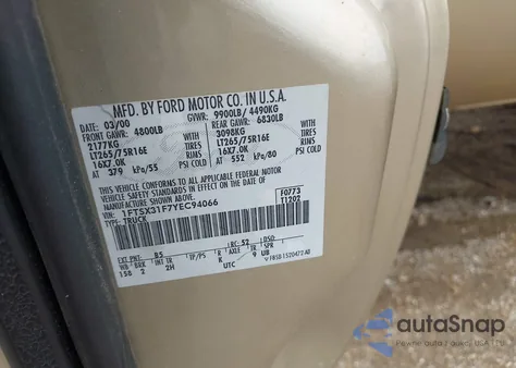 2000 Ford F-350 Lariat/Xl/Xlt из США, поврежденный, VIN 1FTSX31F7YEC94066